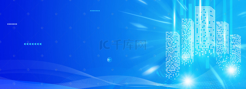 城市背景背景图片_科技简约大气蓝色企业商务会议展板背景