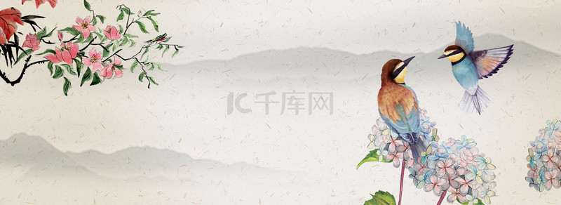 中国传统纹样背景图片_山水画中国结燕子喜鹊春天背景banner