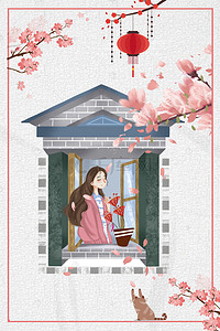 春季樱花插画背景图片_春季日本的樱花插画免费下载