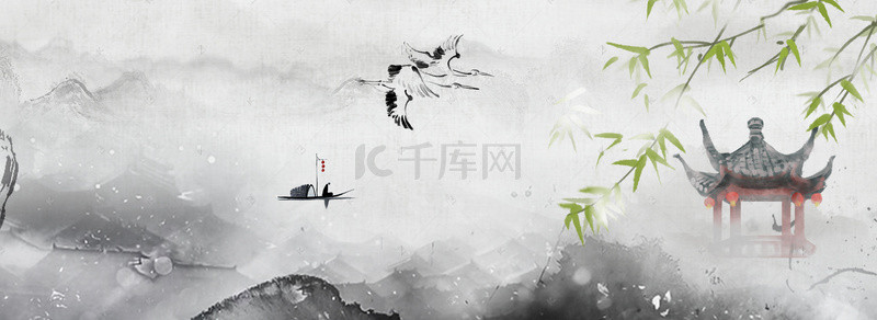 古风水墨手绘背景图片_创意合成唯美古风背景