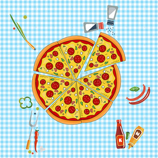 卡通餐厅厨房披萨桌布海报背景素材