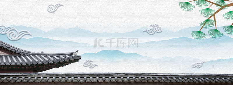 端午节背景背景图片_清新中国风端午节松树远山端午背景