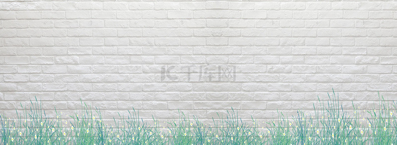砖头背景图片_白色砖头背景墙和小草