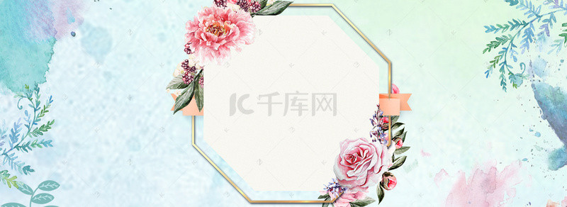 绿叶banner背景图片_清新花环绿叶banner