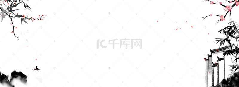 中国风房屋素材背景图片_中国风水墨白色背景banner