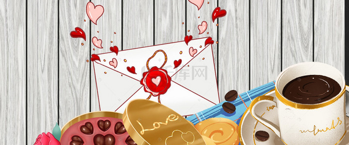 心形盒子巧克力咖啡情人节海报背景素材
