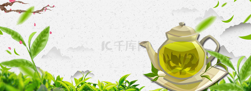 茶具茶叶背景图片_白色西湖龙井茶叶中国风淘宝banner