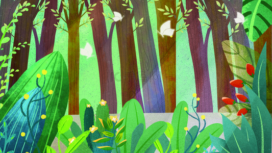 森林背景图片_手绘卡通森林海报背景