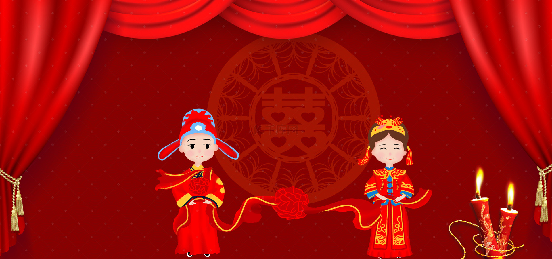 中式婚礼背景图片_中式婚礼纹理中国风暗红色banner背景