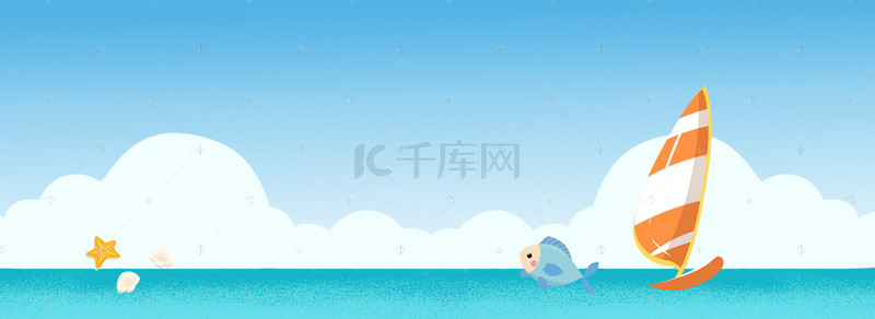 浪花手绘背景图片_蓝色清新卡通手绘banner