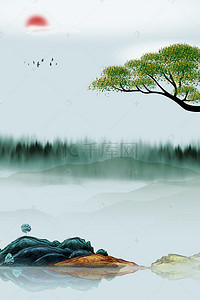 中国风水背景图片_莫兰迪中国风水墨海报