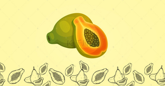 季节促销海报背景图片_卡通手绘木瓜季节水果促销海报背景