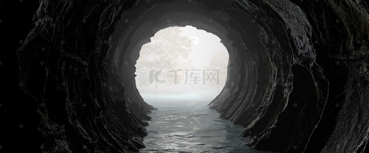 科幻空间背景背景图片_山洞科幻风c4d写实场景背景banner