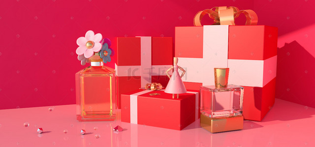 C4D粉色香水礼物海报背景