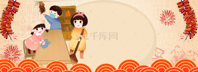 春节习俗卡通背景图片_春节新年传统习俗电商海报背景