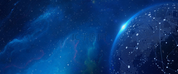 蓝色科技背景图片_蓝色科技地球线条横版背景