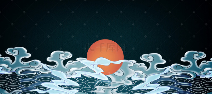 日式海浪背景图片_日式浮世绘海浪简约Banner背景