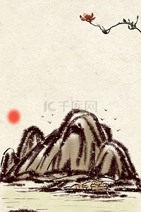 中国风复古山水画背景图片_复古水墨山水工笔画背景模板