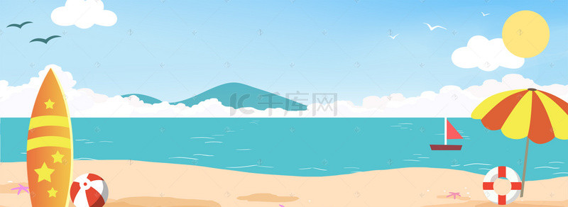 沙滩背景图片_夏季防晒卡通沙滩海报背景