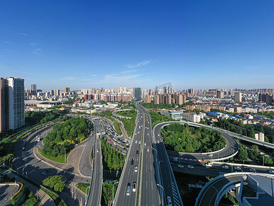 武汉城市建筑晴天建筑交通枢纽梅家山立交航拍摄影图配图