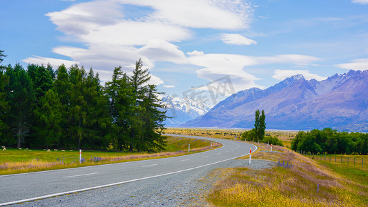 最美公路下午公路新西兰风景画摄影图配图