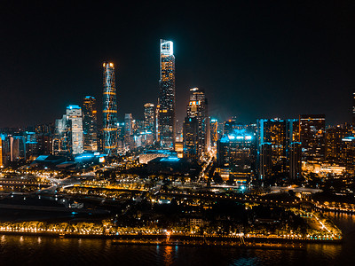 广州夜景摄影照片_航拍广州CBD夜景风光摄影图