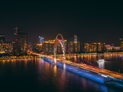 广州夜景摄影照片_航拍猎德大桥夜景摄影图