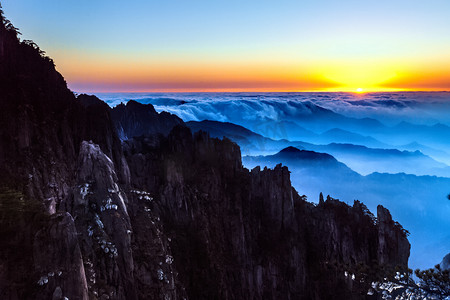 松树山峰云海摄影图