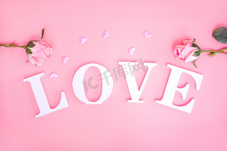 我爱你爱情桌面背景玫瑰粉色背景摄影图配图