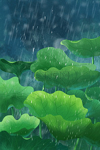 夏天夏季雨季夏至荷叶绿色广告背景