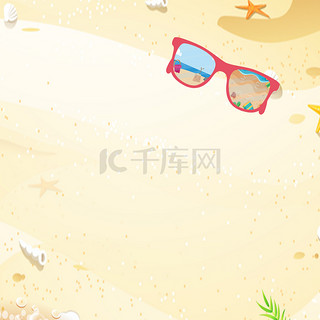 夏日沙滩海滩手绘卡通广告背景