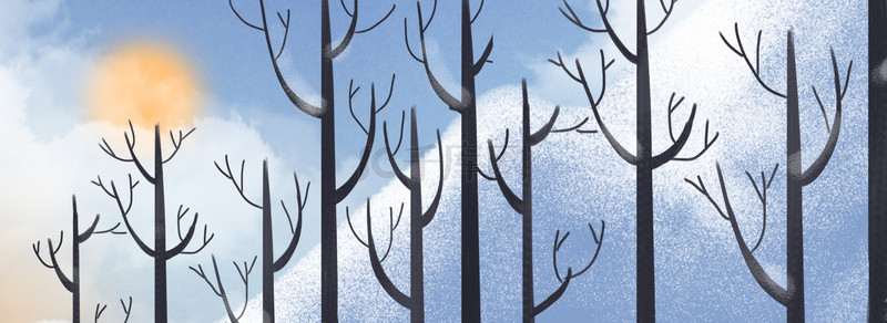 冬天手绘背景图背景图片_唯美树木风景插画手绘背景图