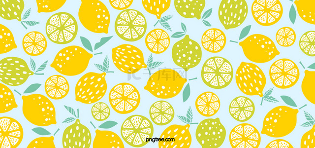 手绘夏日水果柠檬图组合横幅背景