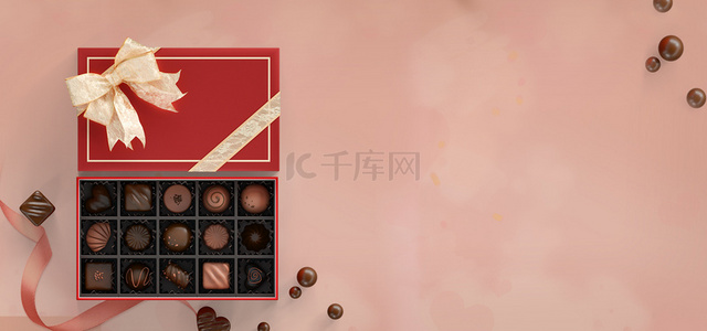 棕色七夕情人节巧克力实物背景图