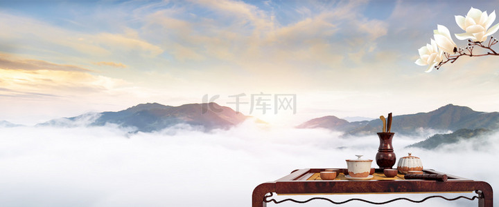 中式墙背景图片_山水禅茶中式文化背景