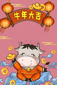 2021牛年春节卡通海报背景