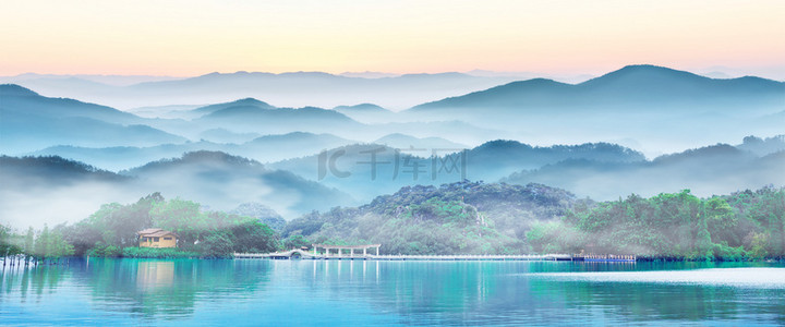 中式梦幻自然山水背景