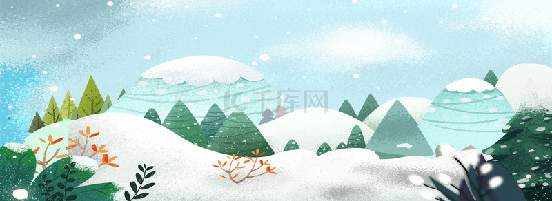 手绘雪地背景图片_卡通下雪天的森林