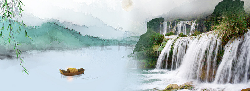 花果山瀑布背景图片_大气瀑布背景山河