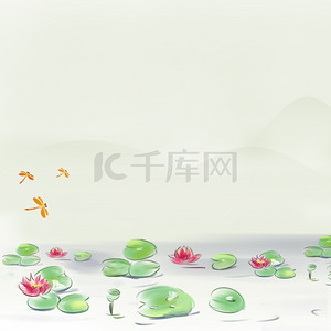 河塘背景图片_夏季小暑手绘河塘玩耍banner