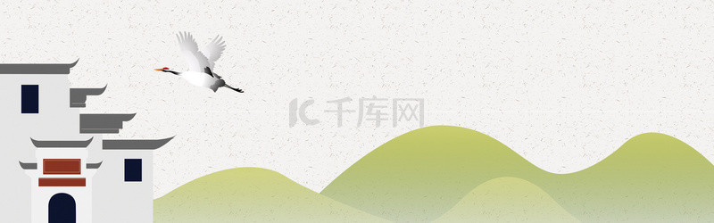 中国风山水鸟灰色简约banner