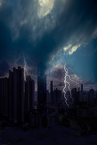 雷电天气背景图片_雷电天气城市背景