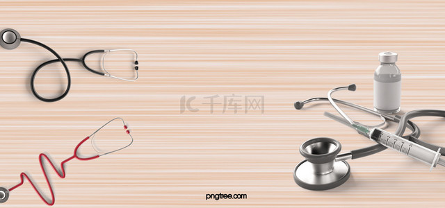 红黑听诊器木纹桌面针筒医疗器材背景