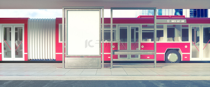 公交站告示牌背景图片_C4D公交车站广告牌展示场景