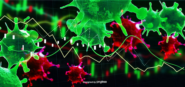 绿色立体发光质感病毒股票下跌背景