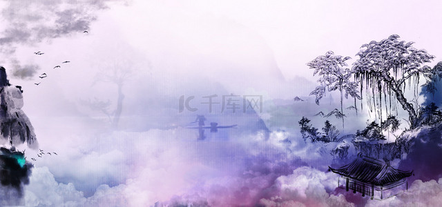 紫色背景图片_梦幻仙山背景素材