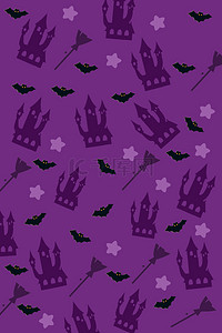 紫色城堡万圣节蝙蝠女巫拖把竖图背景