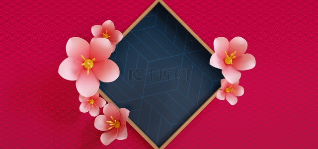 日本新年背景图片_日本新年樱花方框背景