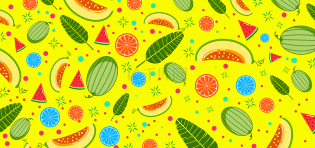 密瓜芭蕉叶柠檬西瓜黄色水果背景