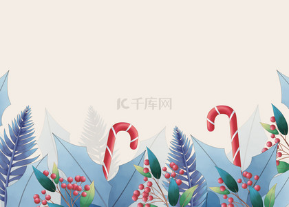 美丽圣诞拐杖糖冬青叶子红黄蓝绿色背景